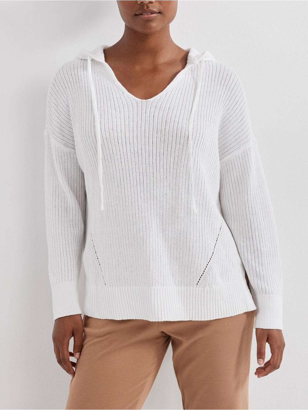 Haven Well Within Organic Ribbed V Neck Hoodie White Oversized Relaxed Fit XXL